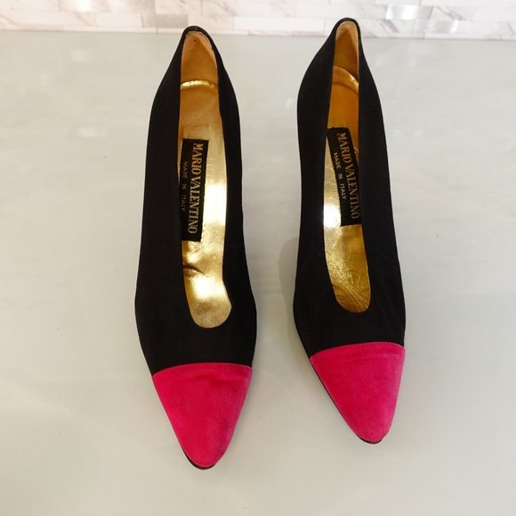 Valentino Womens 6 Black Heels Slip On Pump Sandals Colorblock Pink Italy - Picture 5 of 14